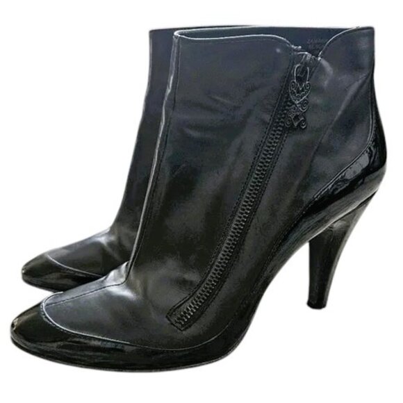 Modern Vintage patent soft leather booties boots zipper Sz 7 EU 37 - Picture 1 of 8